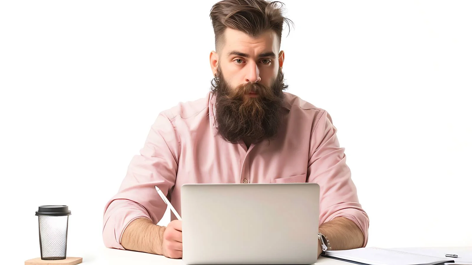 Young Man Writing at Desk with Laptop — free download from Dotvec