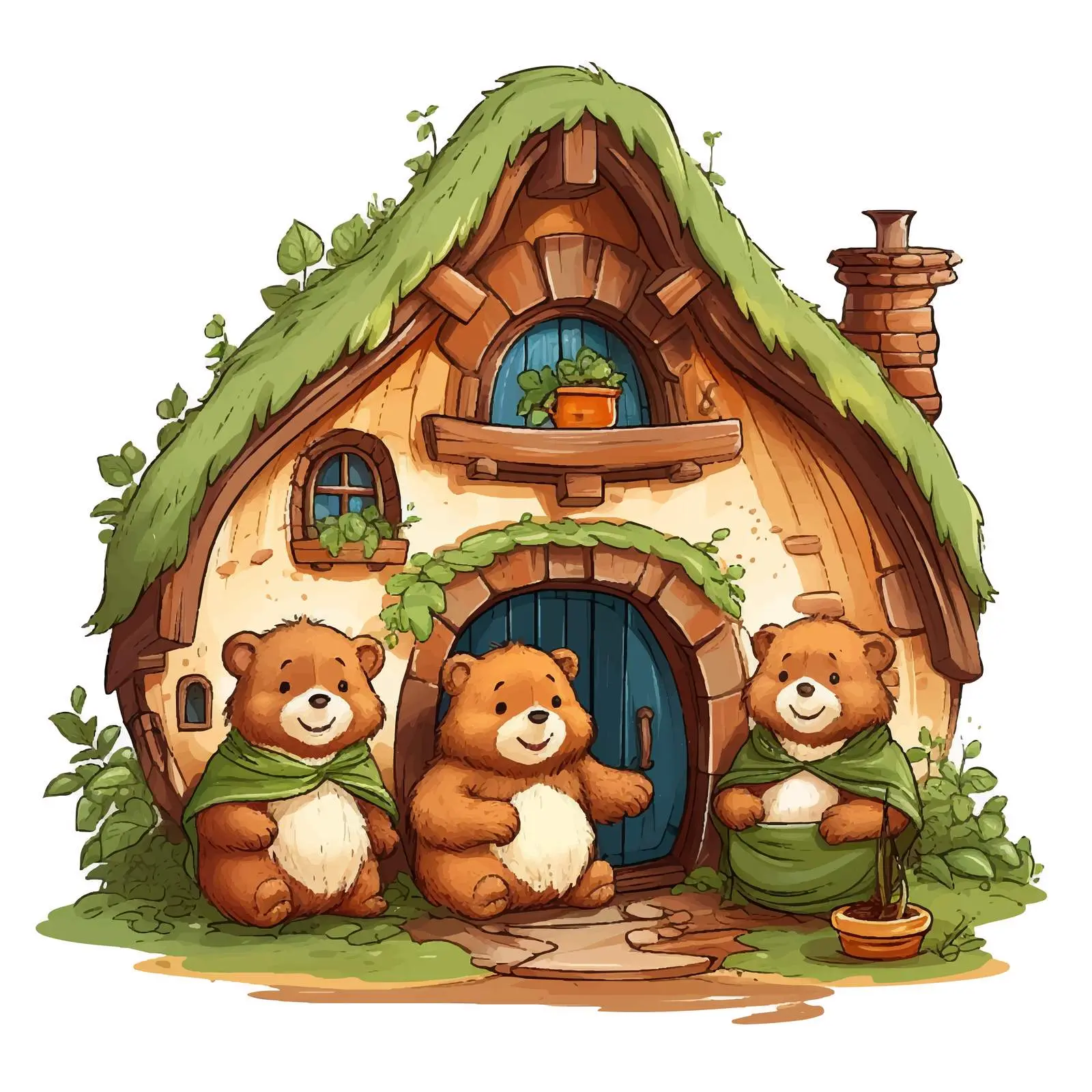 Bears at Hobbit House Illustration on White Background — free download from Dotvec