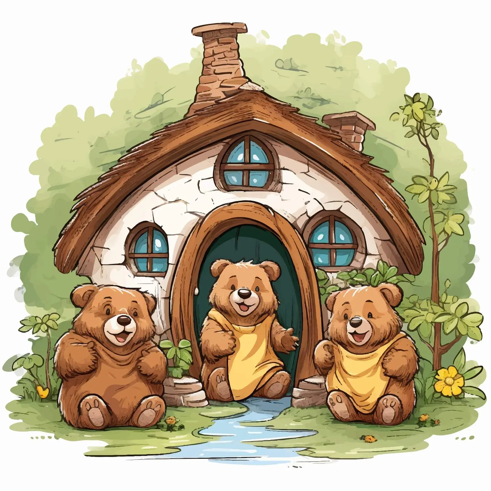 Bears at Hobbit House Illustration — free download from Dotvec