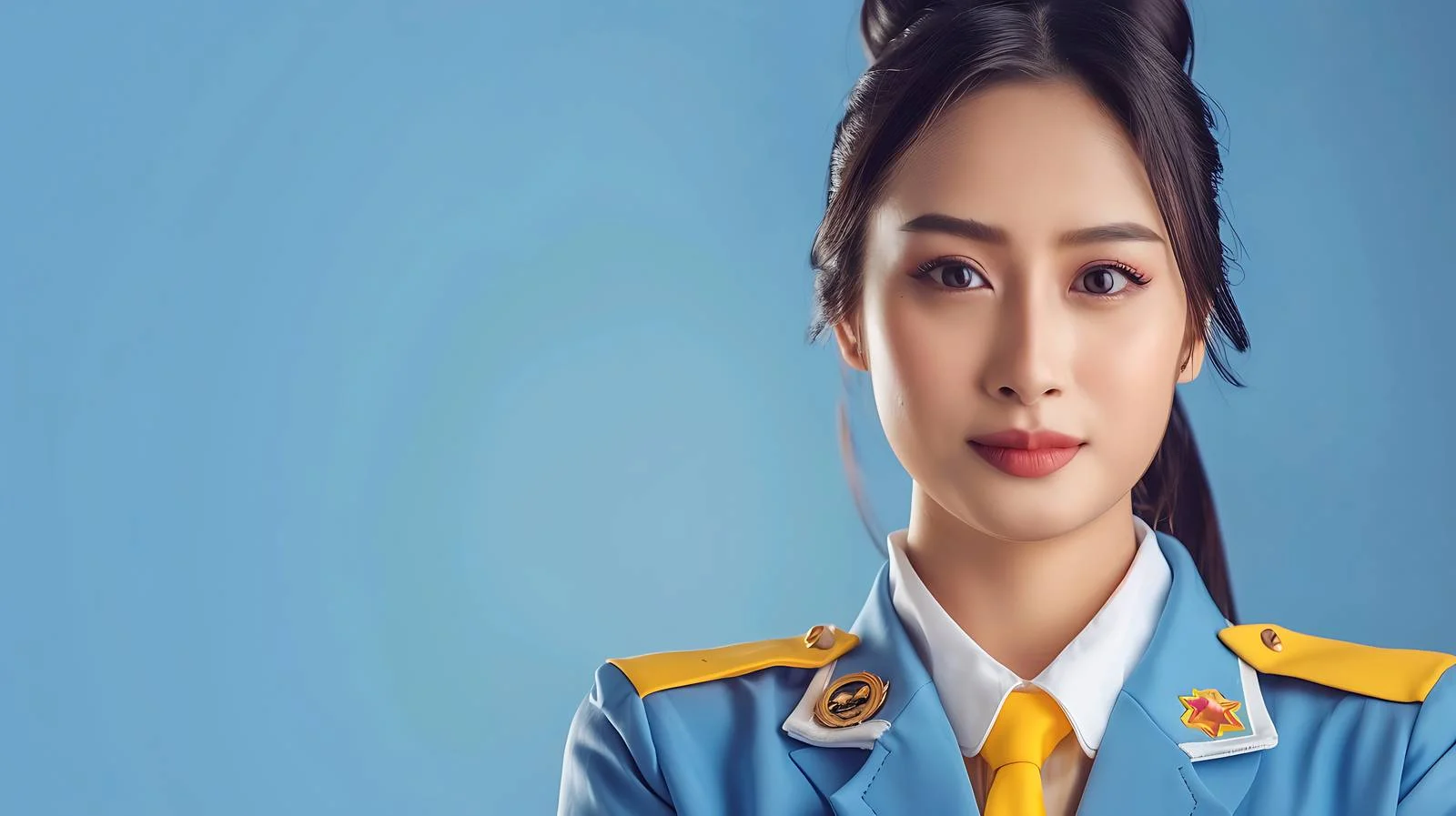 Asian Stewardess Blue Background Isolated — free download from Dotvec
