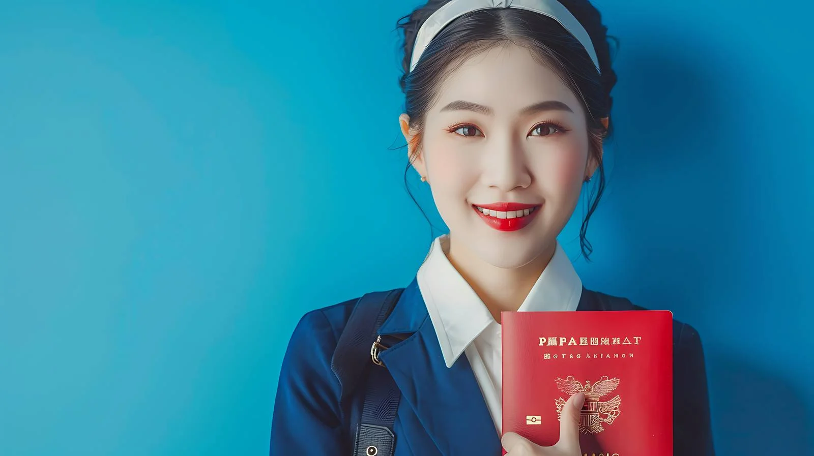Asian Stewardess with Passport and Ticket — free download from Dotvec