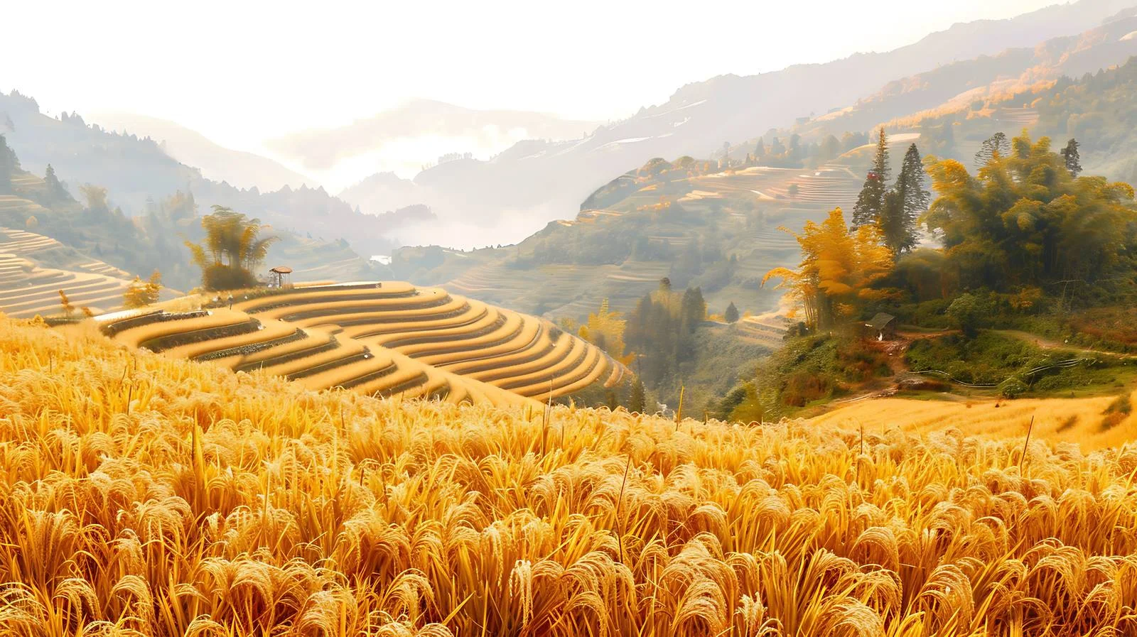 Vibrant Autumn Rice Harvest Landscape in Longji — free download from Dotvec