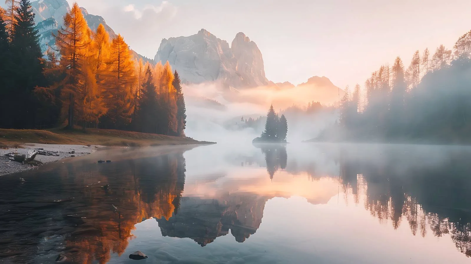 Majestic Autumn Sunrise Over Mountain Lagoon — free download from Dotvec