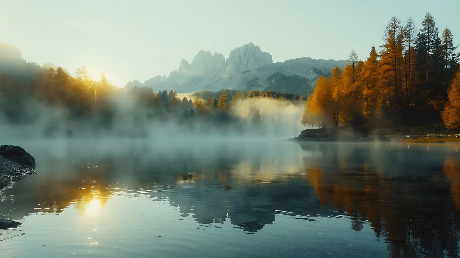 Serene Autumn Sunrise Over Mountain Lake — free download from Dotvec