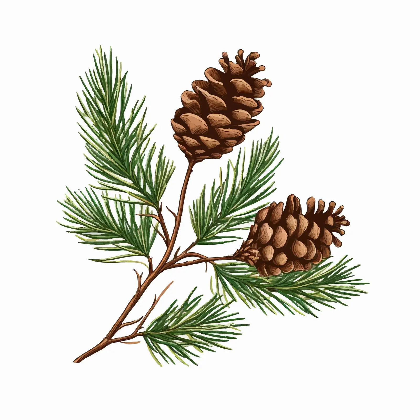 Elegant Botanical Pine Branch Vector Illustration – free coniferous image from Dotvec