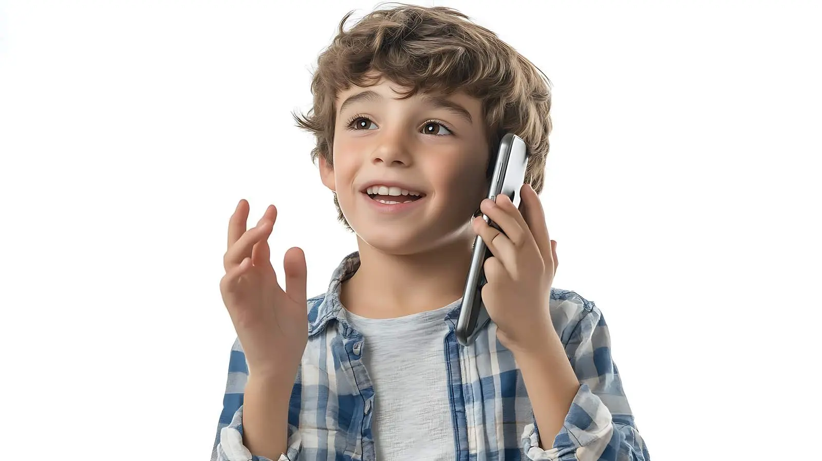 Boy Speaking on Phone with Gesturing Hands – free talking image from Dotvec