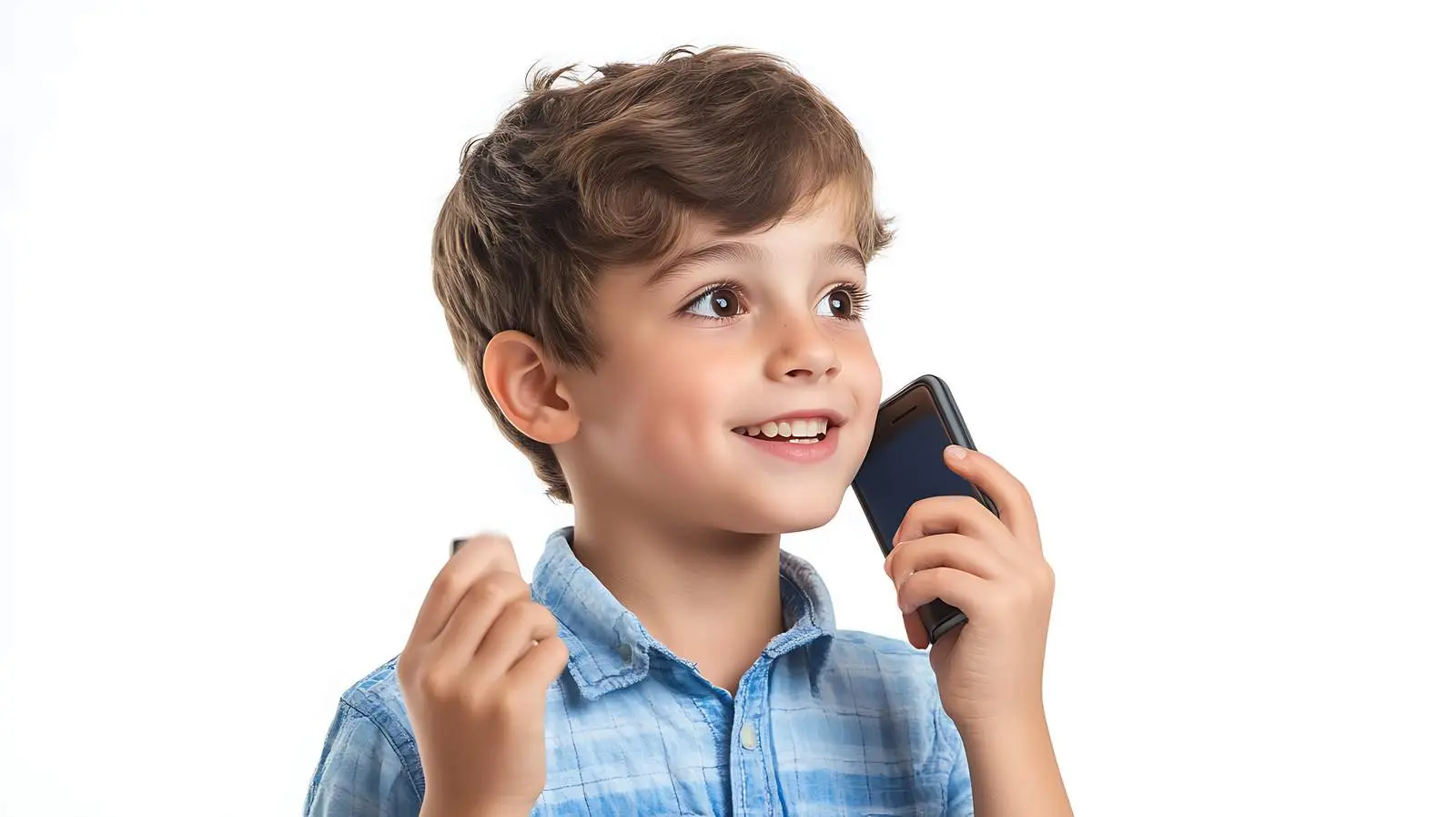 Boy Talking on Mobile Phone Isolated on White – free energetic image from Dotvec