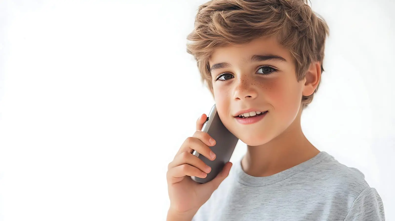 Young Boy Using Mobile Phone on White Background – free phone usage image from Dotvec