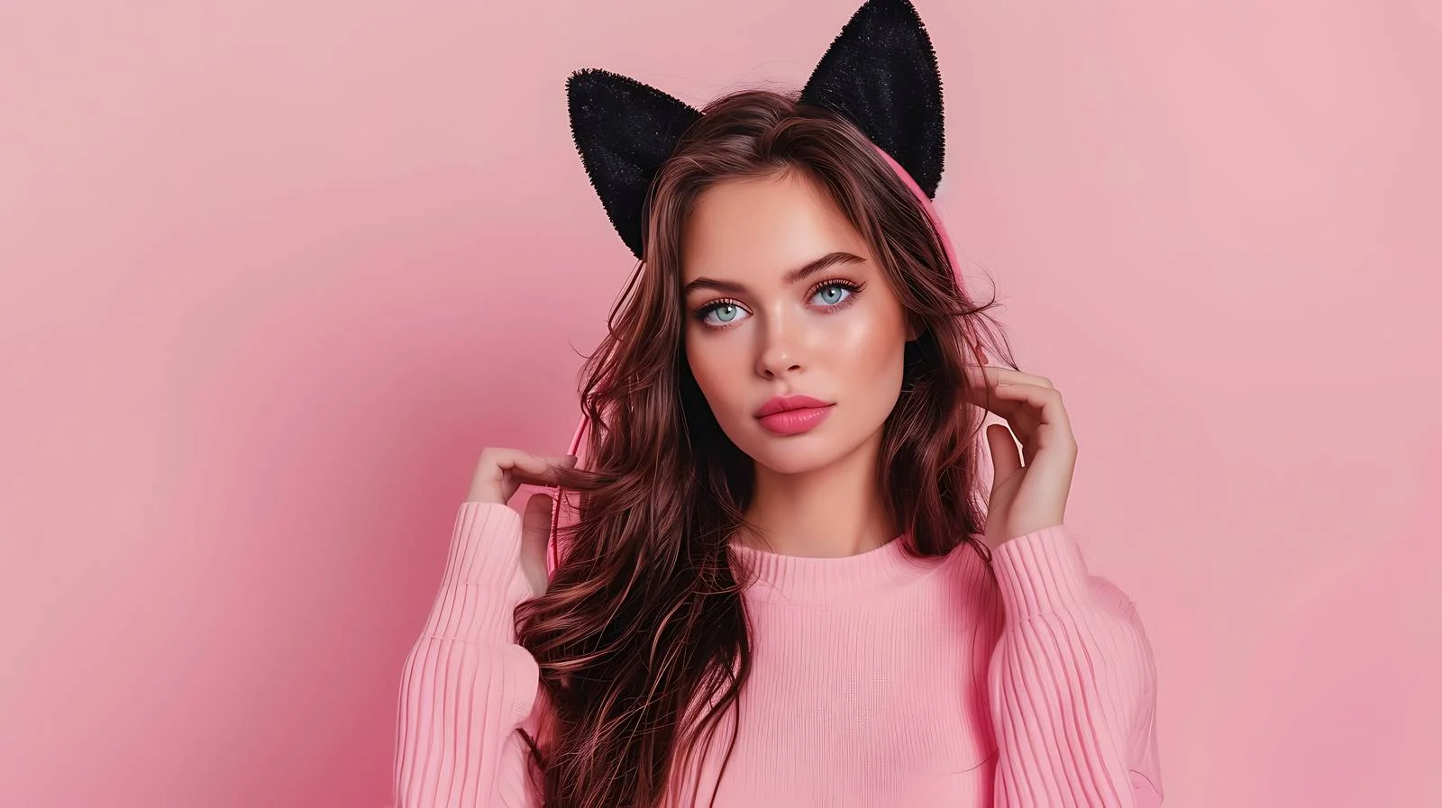 Elegant Brunette with Cat Ears Headband — free download from Dotvec