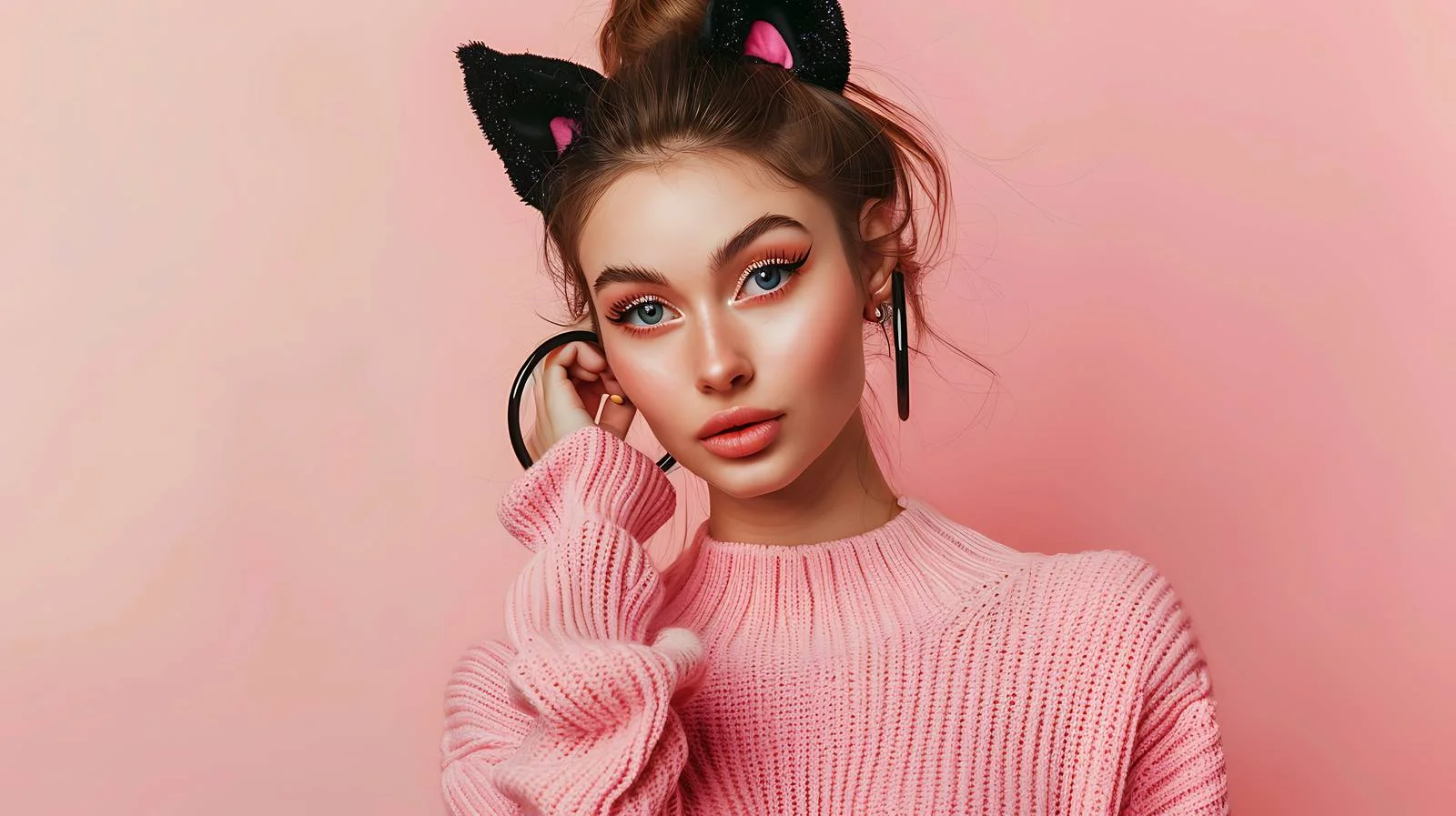 Elegant Brunette with Cat Ears Headband — free download from Dotvec