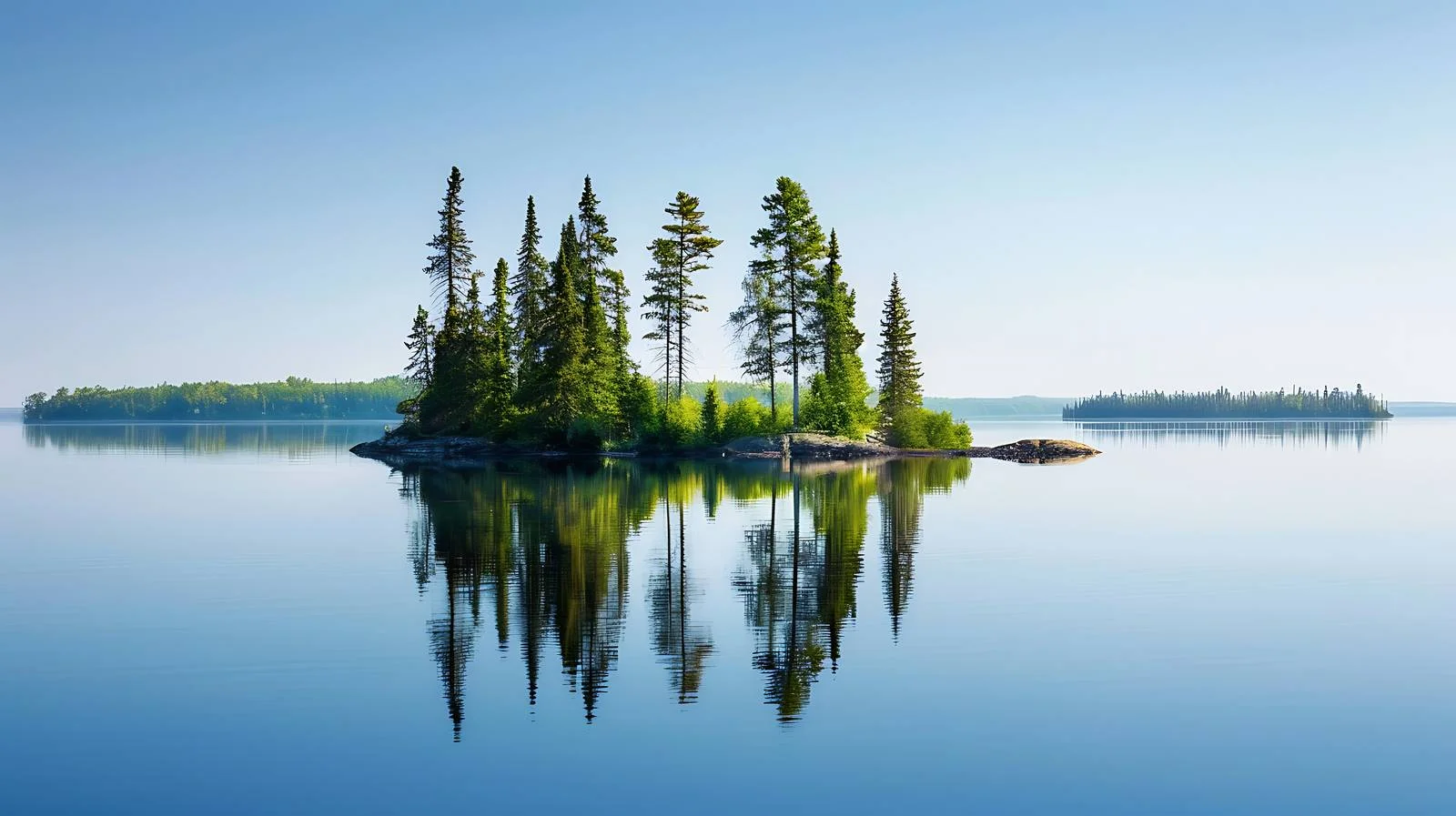 Tranquil Blue Lake and Pine-Sprinkled Island — free download from Dotvec