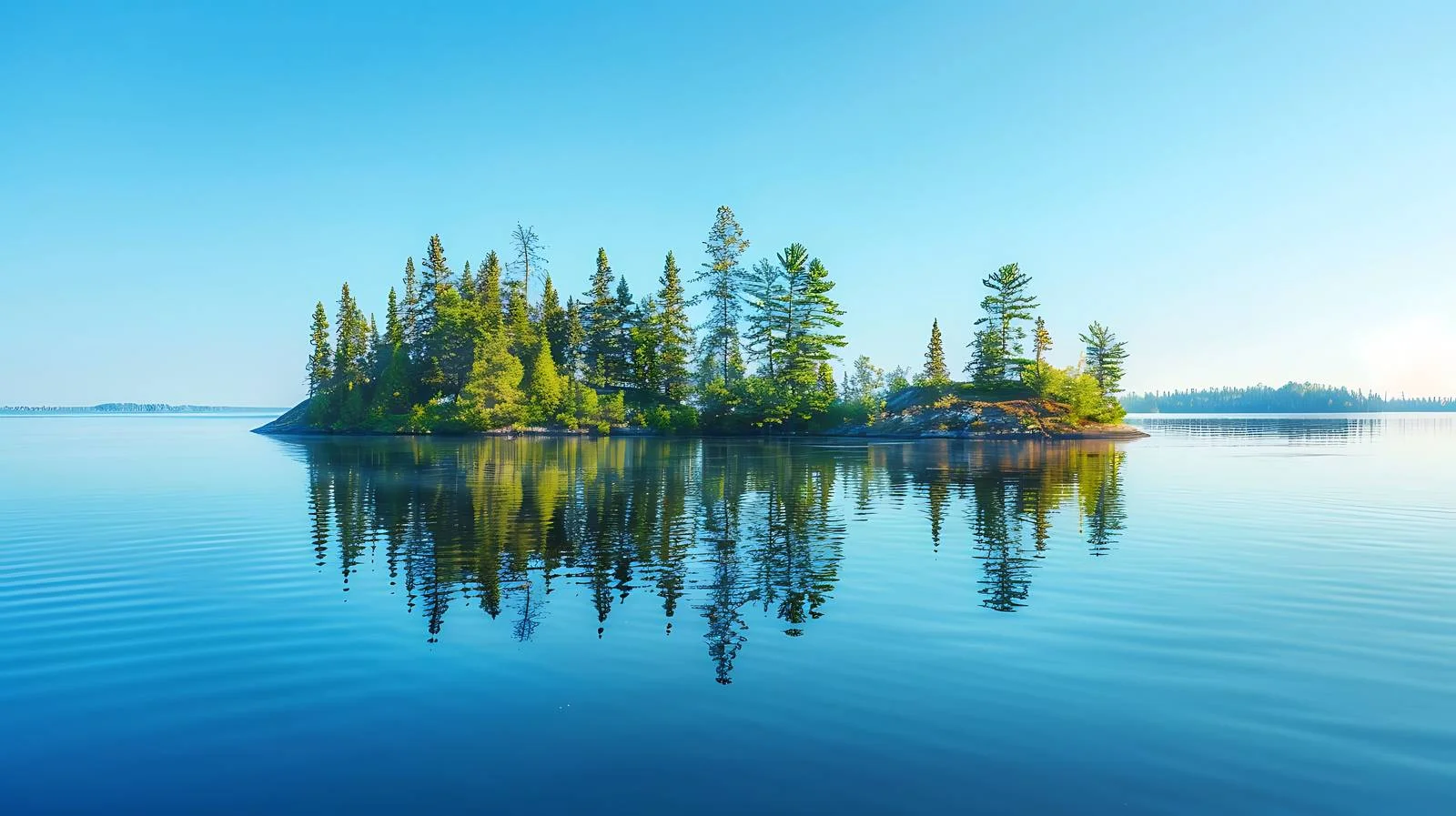 Tranquil Blue Lake and Pine-Clad Island — free download from Dotvec
