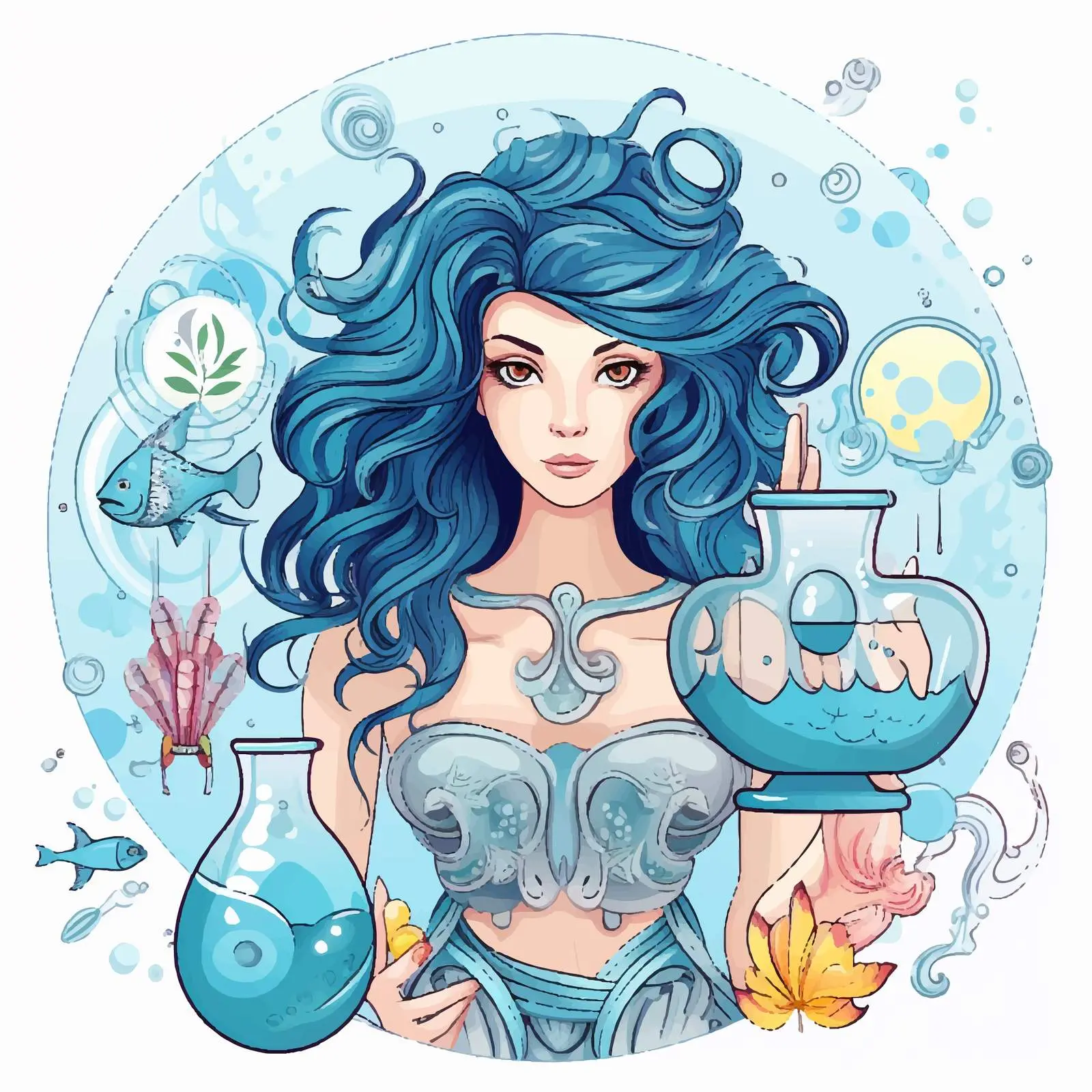 Aquarius Zodiac Cartoon Girl with Water Jug — free download from Dotvec