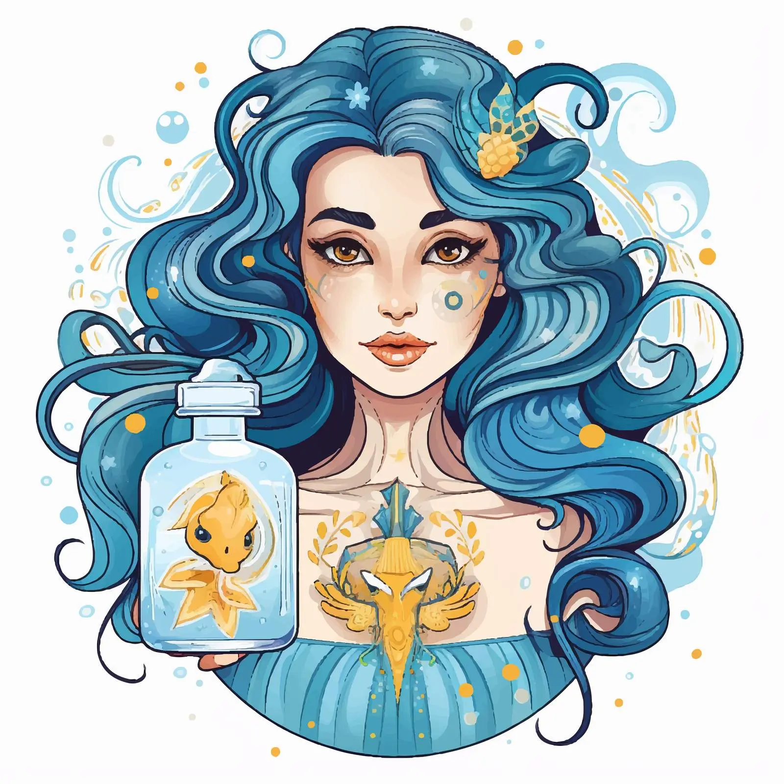 Aquarius Zodiac Cartoon Girl with Water Jug – free fluid image from Dotvec