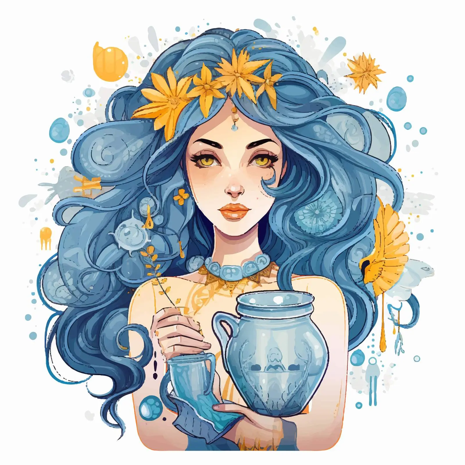 Aquarius Zodiac Cartoon Girl with Water Jug — free download from Dotvec