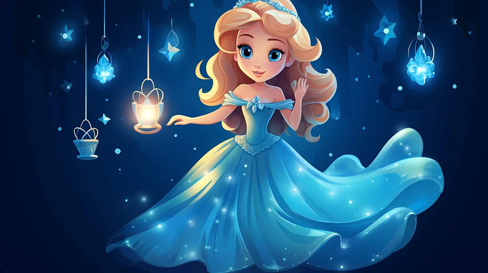 Enchanting Cartoon Princess with Blue Background — free download from Dotvec