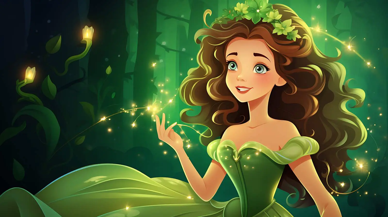 Enchanting Cartoon Princess with Decorative Lights — free download from Dotvec