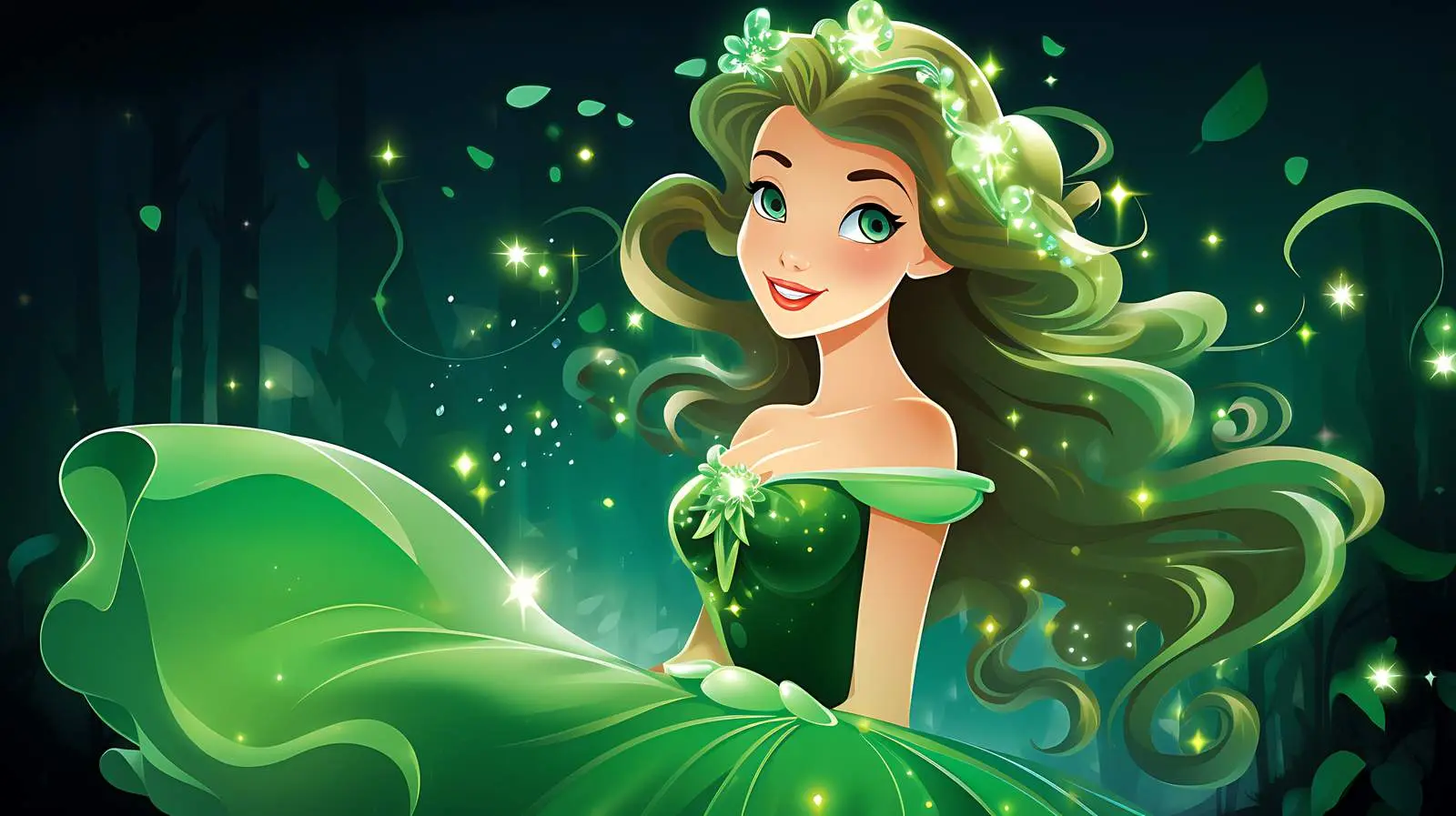 Enchanting Cartoon Princess with Decorative Lights — free download from Dotvec