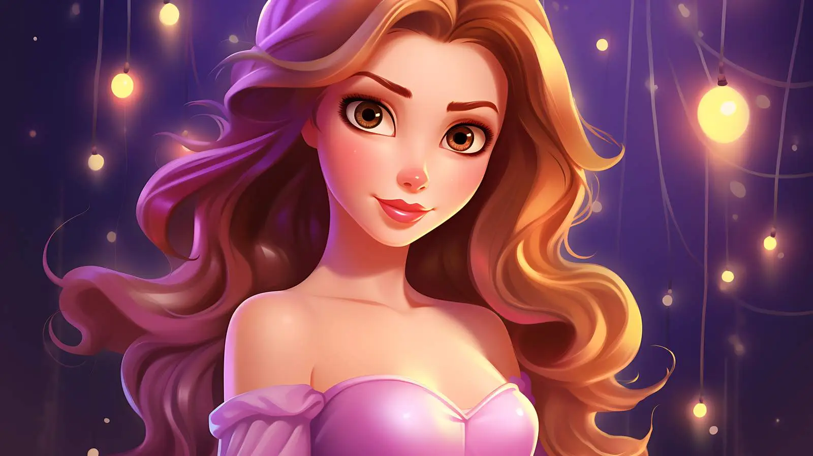 Enchanting Cartoon Princess with Violet Lights — free download from Dotvec