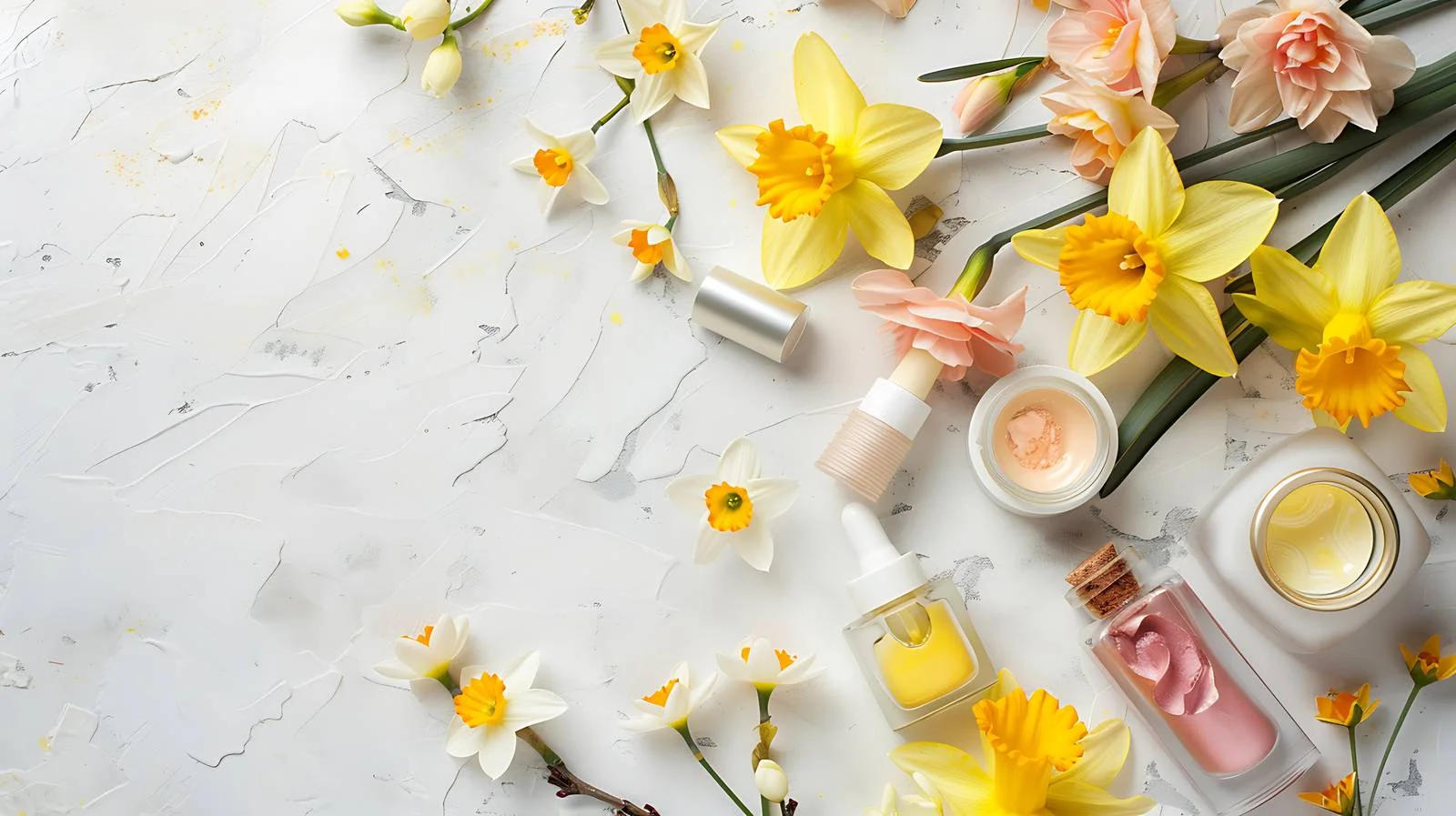 Daffodils with Various Cosmetics on Grass — free download from Dotvec