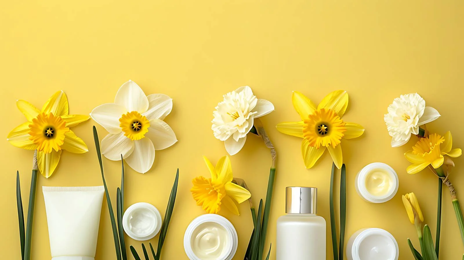 Daffodils with Various Cosmetics on Pale — free download from Dotvec