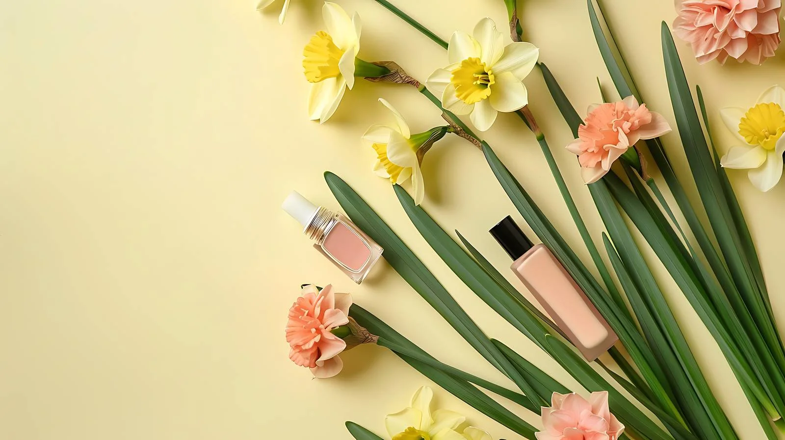 Daffodils with Various Cosmetics on Pale — free download from Dotvec