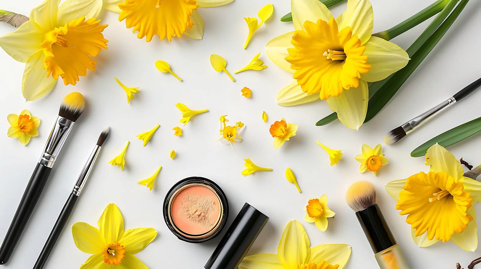Daffodils with Various Cosmetics on White — free download from Dotvec