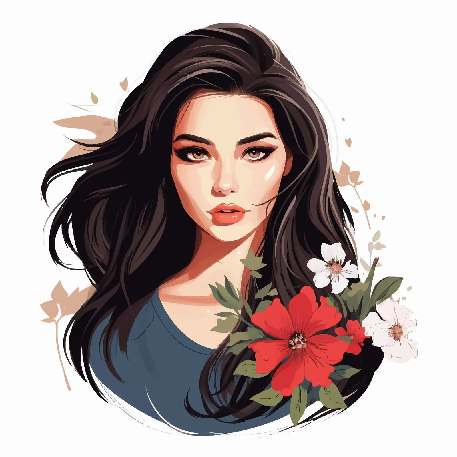 Stylish Dark-Haired Girl with Flower Vector Art — free download from Dotvec
