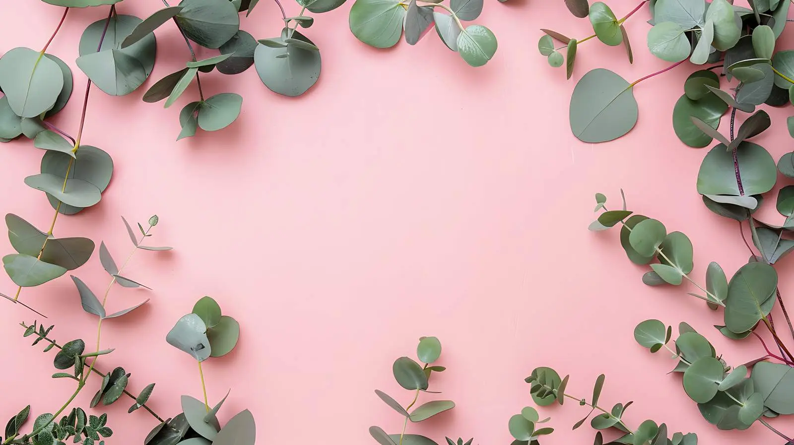 Eucalyptus Branches Frame on Pastel Pink Background – free refreshing image from Dotvec
