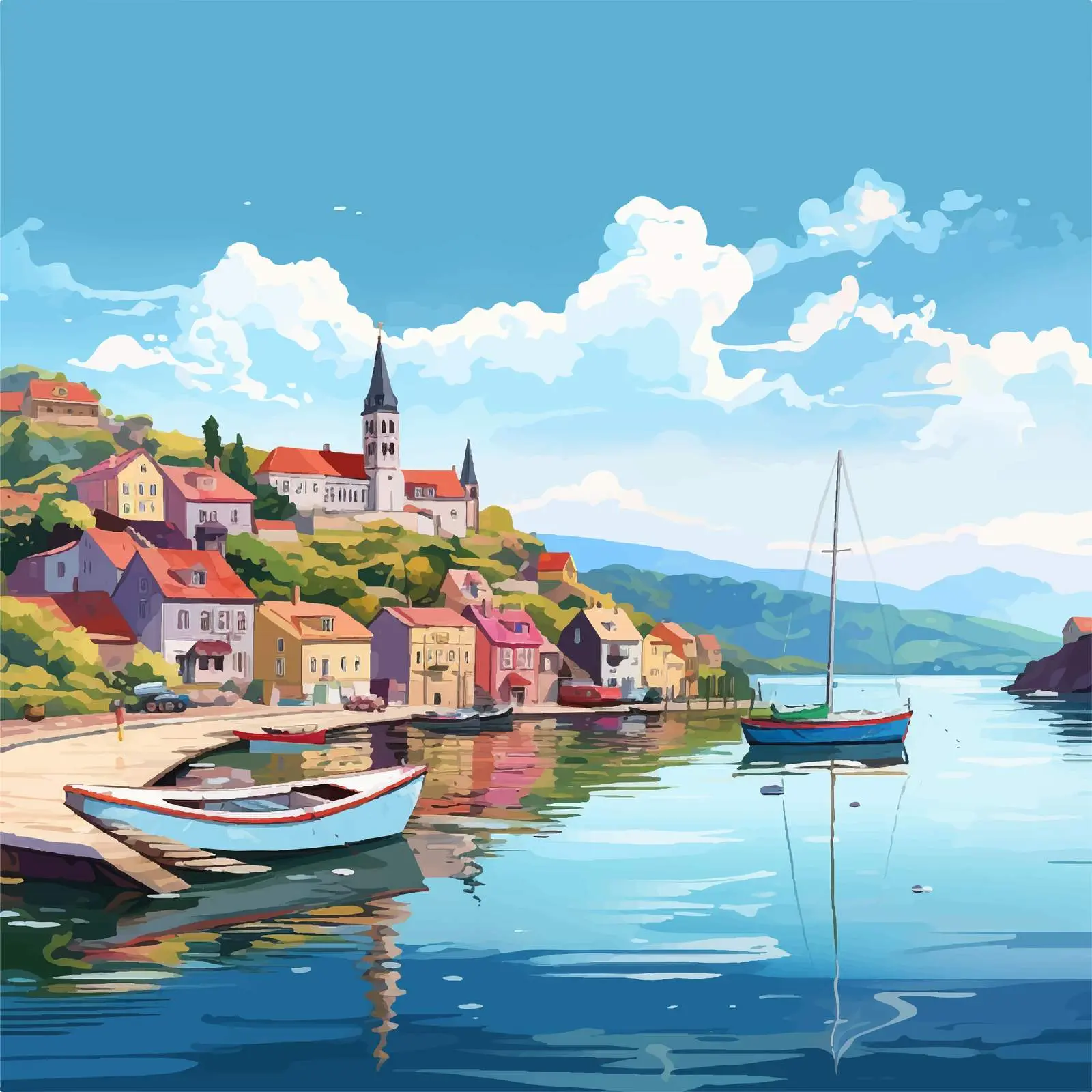Charming European Town by Summer Sea Coast — free download from Dotvec