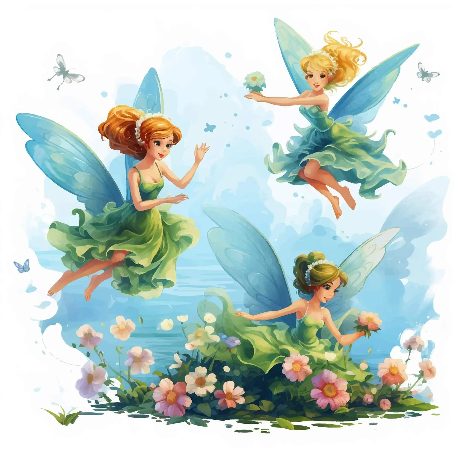 Fairies Flying in Garden Vector Illustration — free download from Dotvec