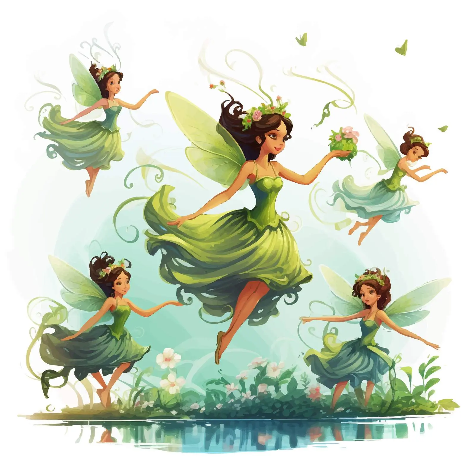 Fairies Flying in a Colorful Garden Vector — free download from Dotvec