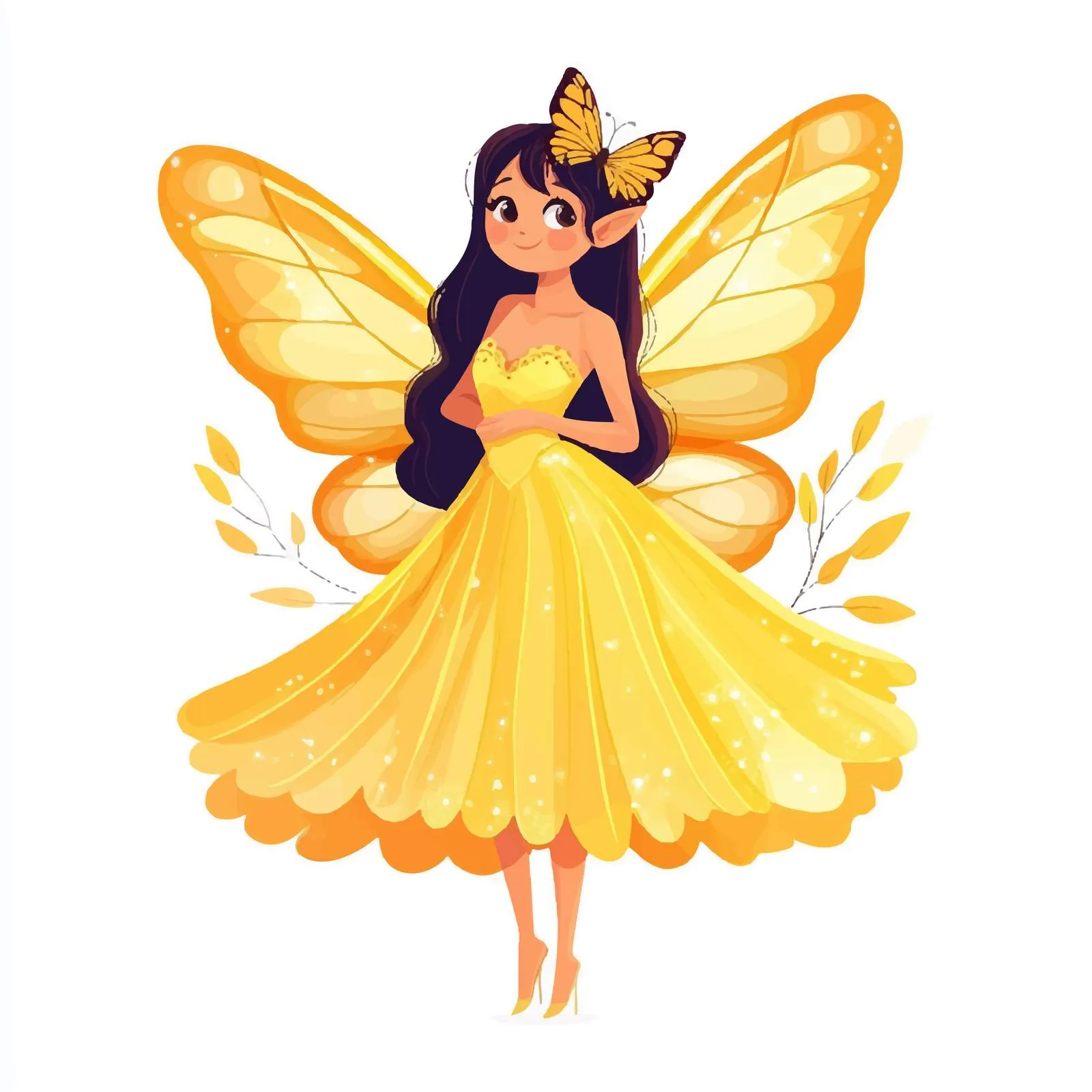 Fairy in Yellow Dress with Butterfly Wings — free download from Dotvec