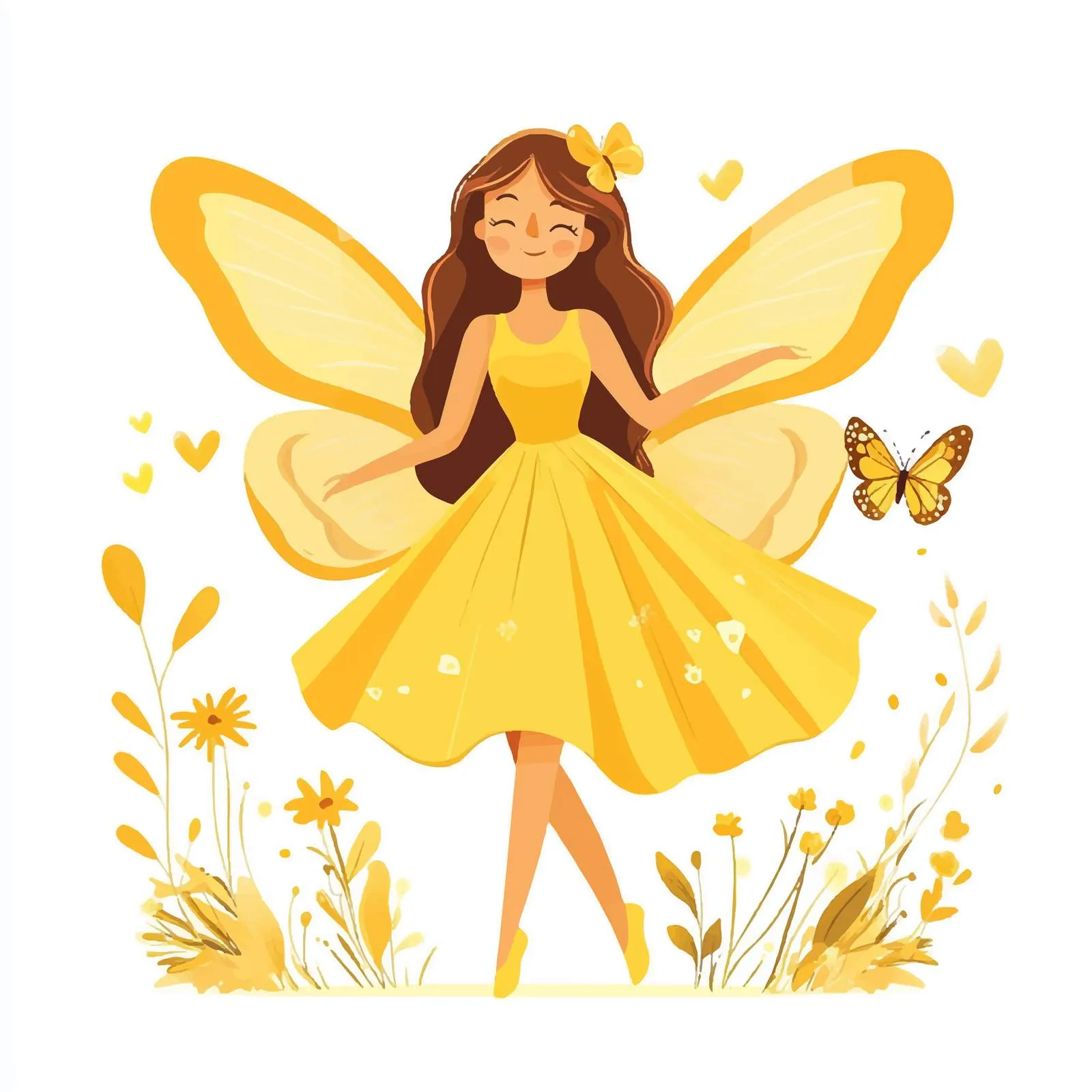 Fairy in Yellow Dress with Butterfly Wings — free download from Dotvec