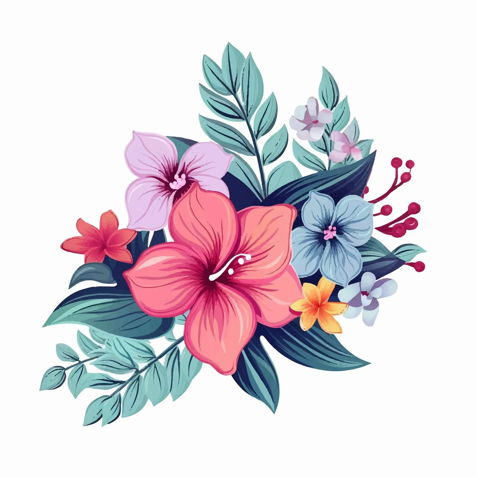 Beautiful Cartoon Flower and Leaf Decoration Vector — free download from Dotvec