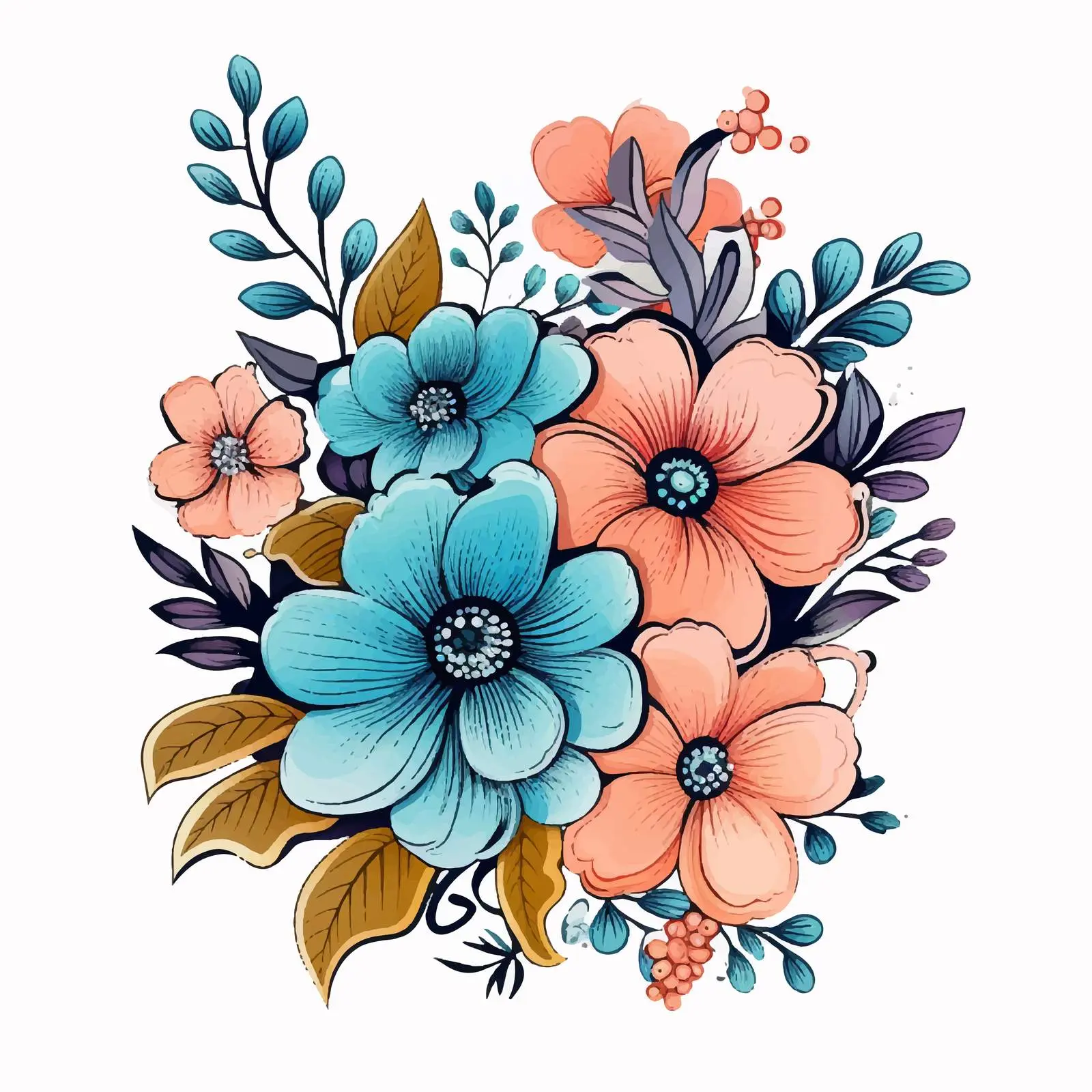 Colorful Cartoon Flower and Leaf Decoration Vector — free download from Dotvec