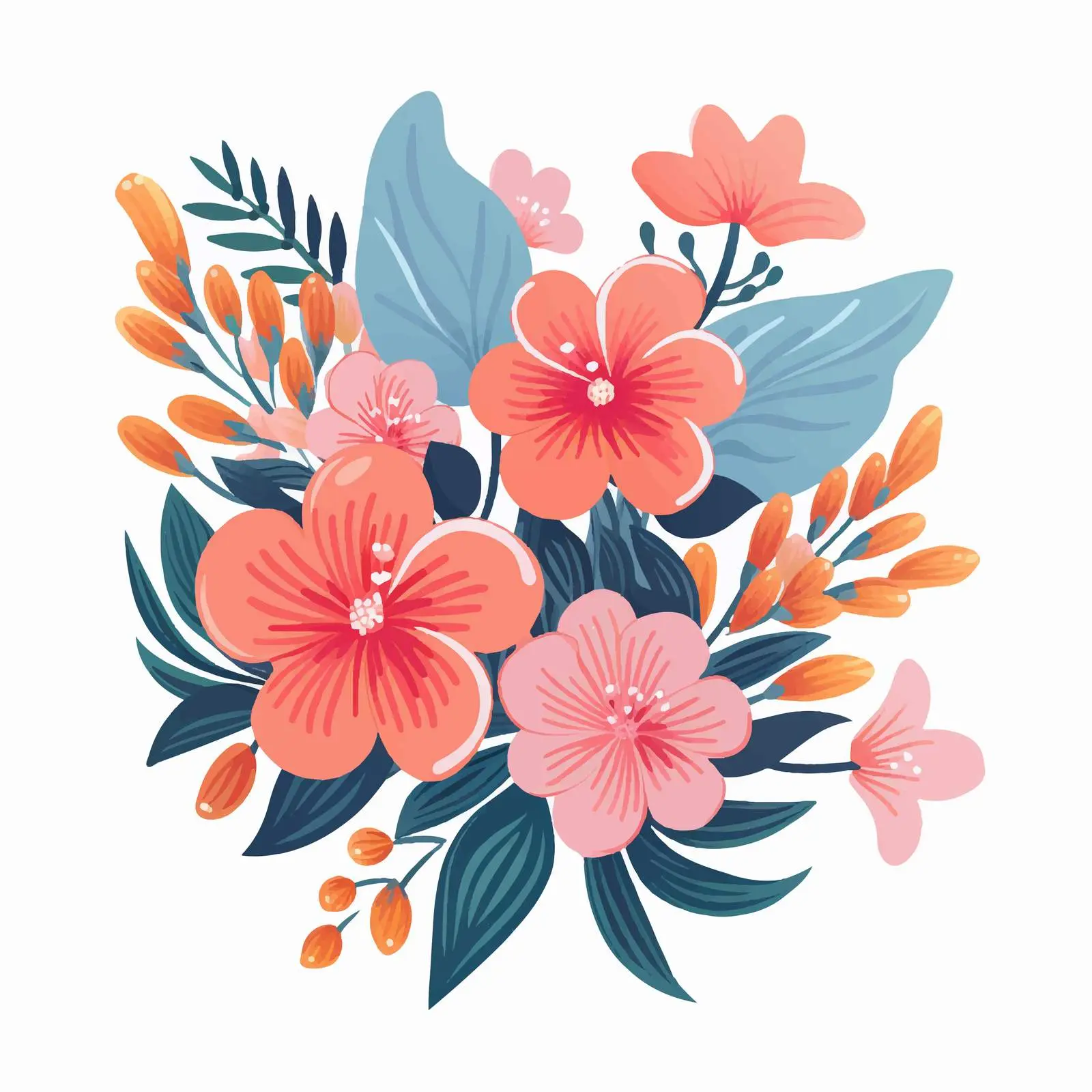 Beautiful Cartoon Flowers and Leaves Vector Design — free download from Dotvec