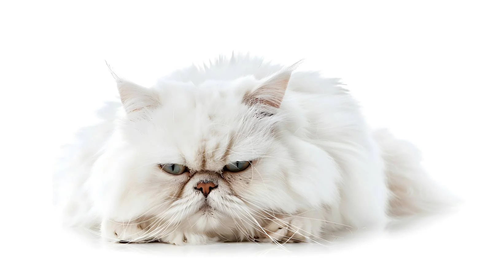 Alert white fluffy cat with intense gaze — free download from Dotvec