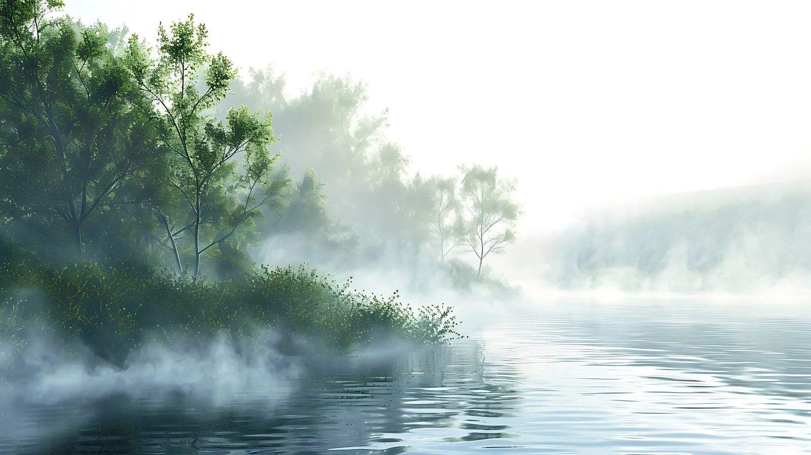 Tranquil misty dawn at riverside edge — free download from Dotvec
