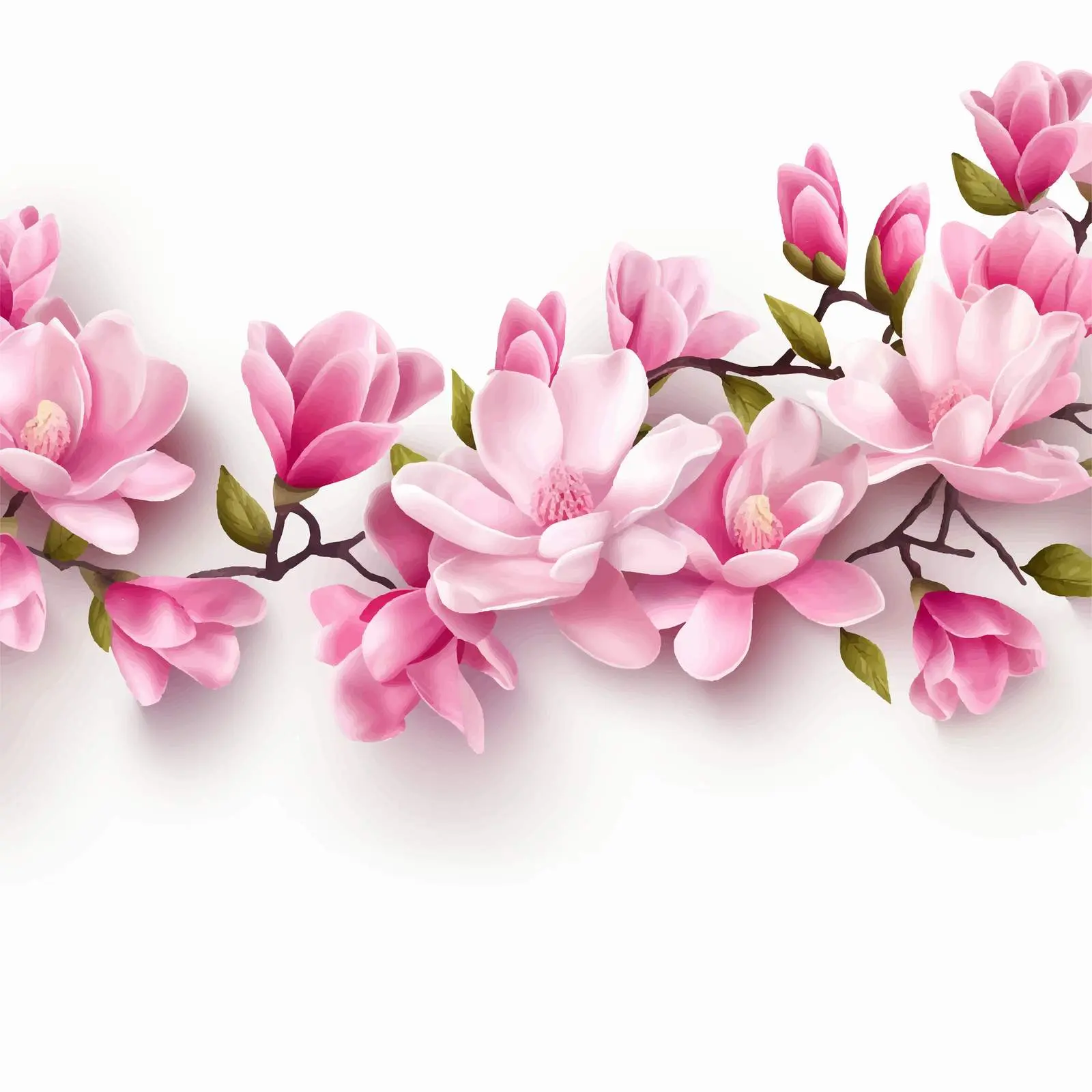 Fresh Pink Magnolia Flowers Horizontal Border Design — free download from Dotvec