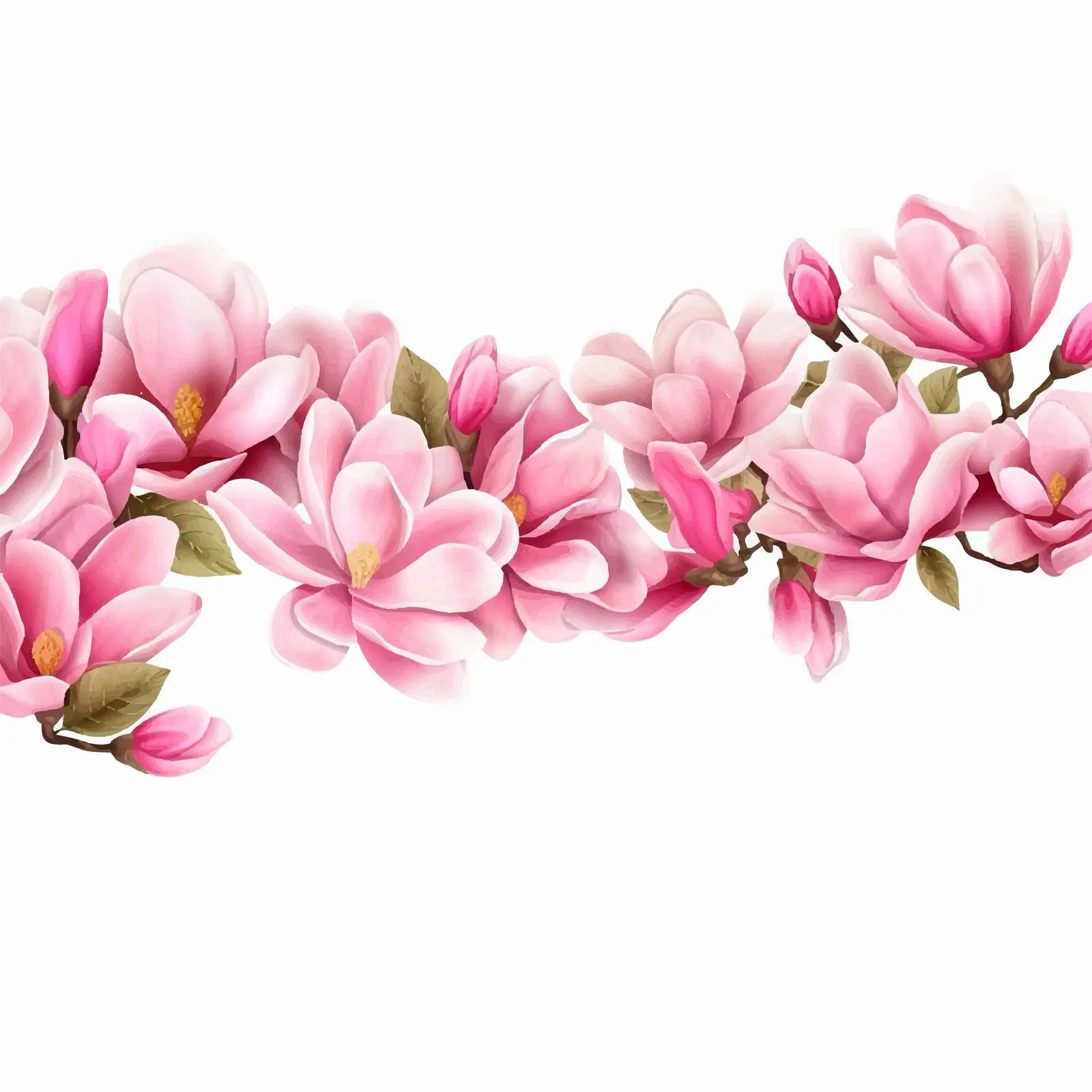 Beautiful Pink Magnolia Flowers Horizontal Border Vector — free download from Dotvec