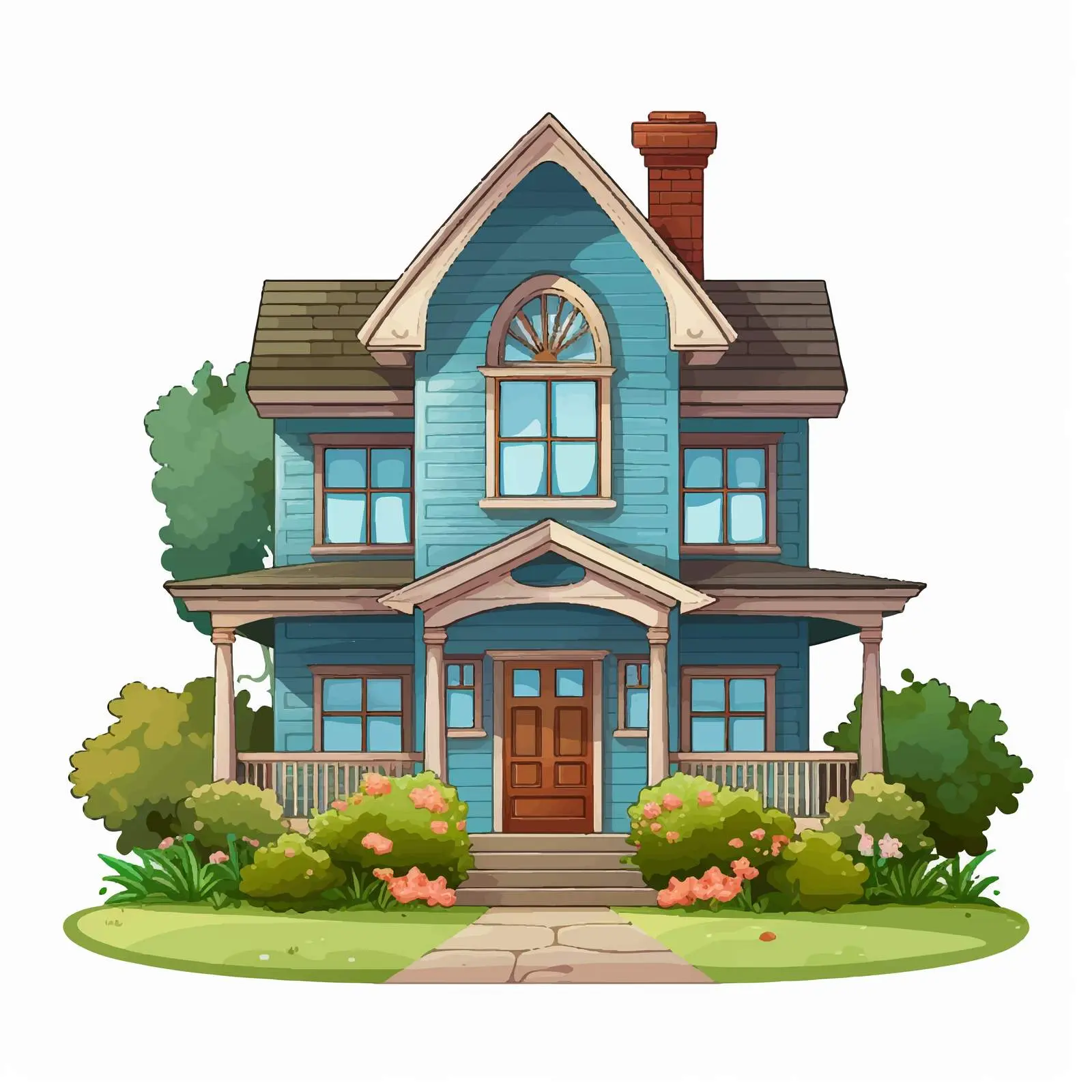 Colorful Cartoon House Front Vector Illustration — free download from Dotvec