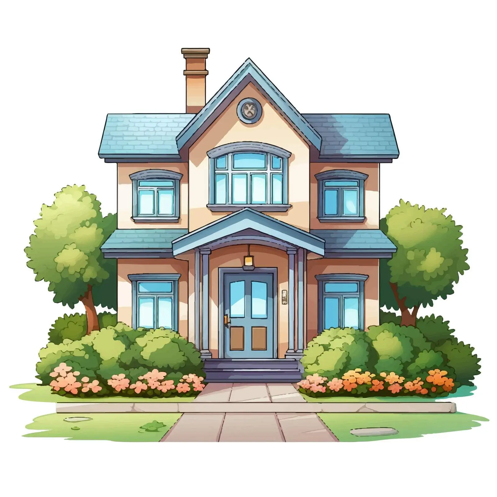 Beautiful Cartoon Front House Vector Illustration — free download from Dotvec