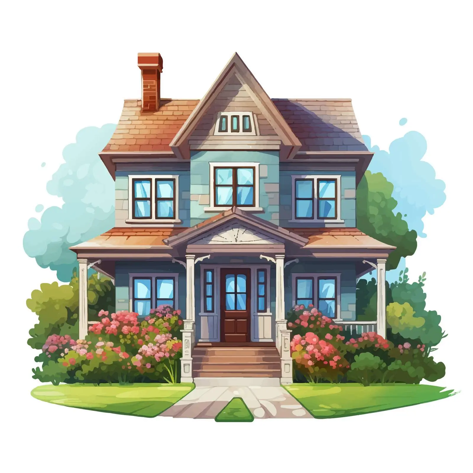 Cartoon Vector Illustration of Beautiful House — free download from Dotvec
