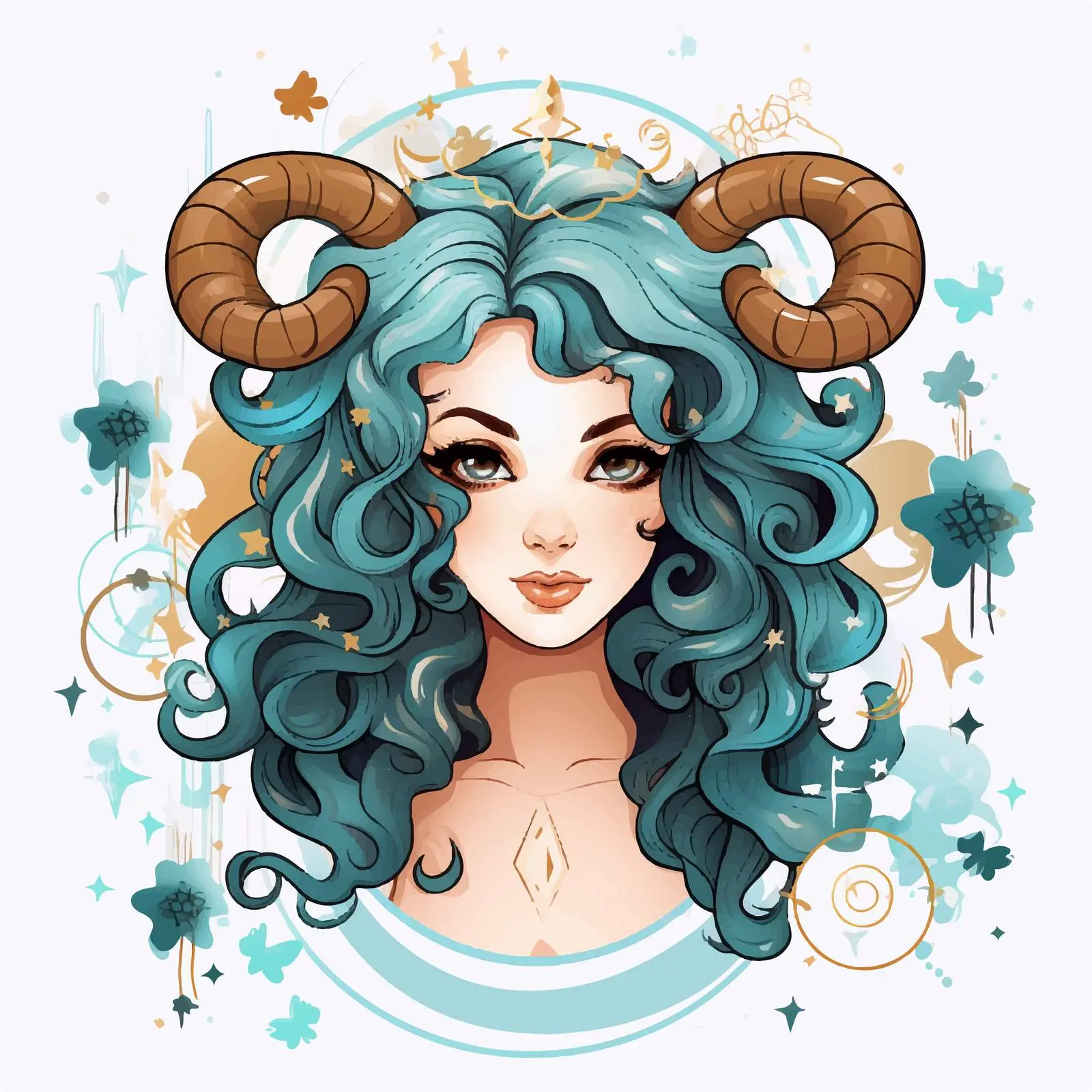 Aries Cartoon Girl Zodiac Sign Decoration – free cosmic image from Dotvec
