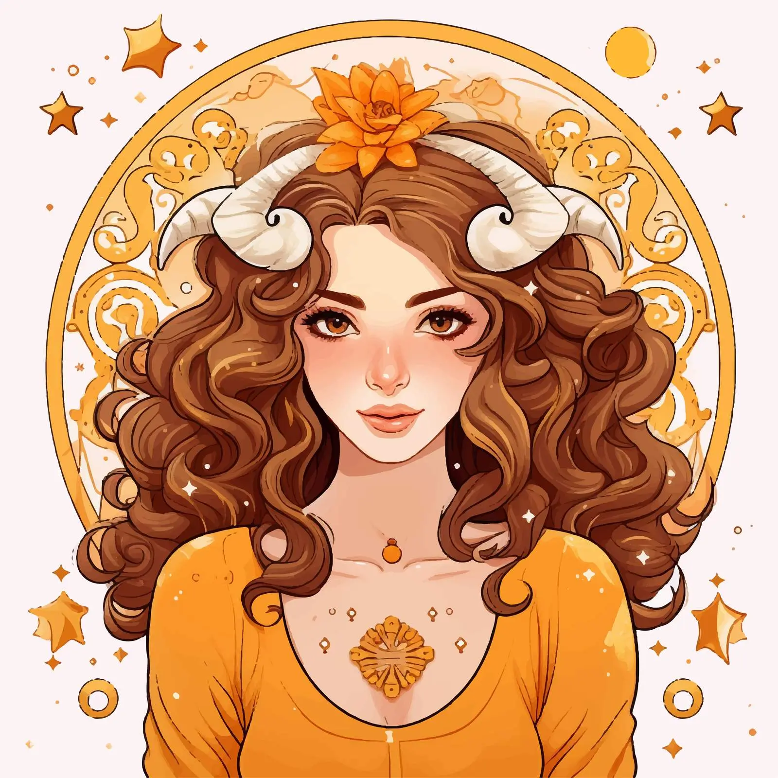 Aries Zodiac Cartoon Girl Vector Decoration — free download from Dotvec