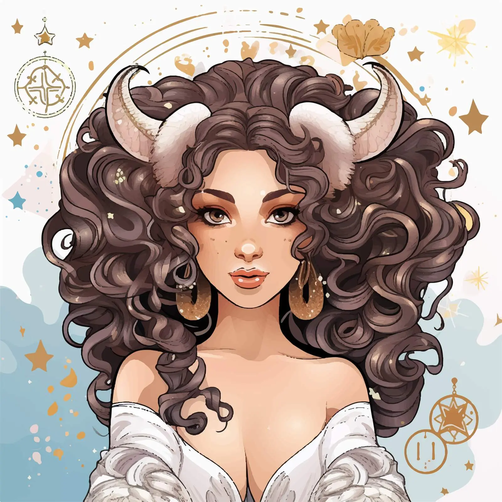 Aries Zodiac Cartoon Style Girl Decoration — free download from Dotvec