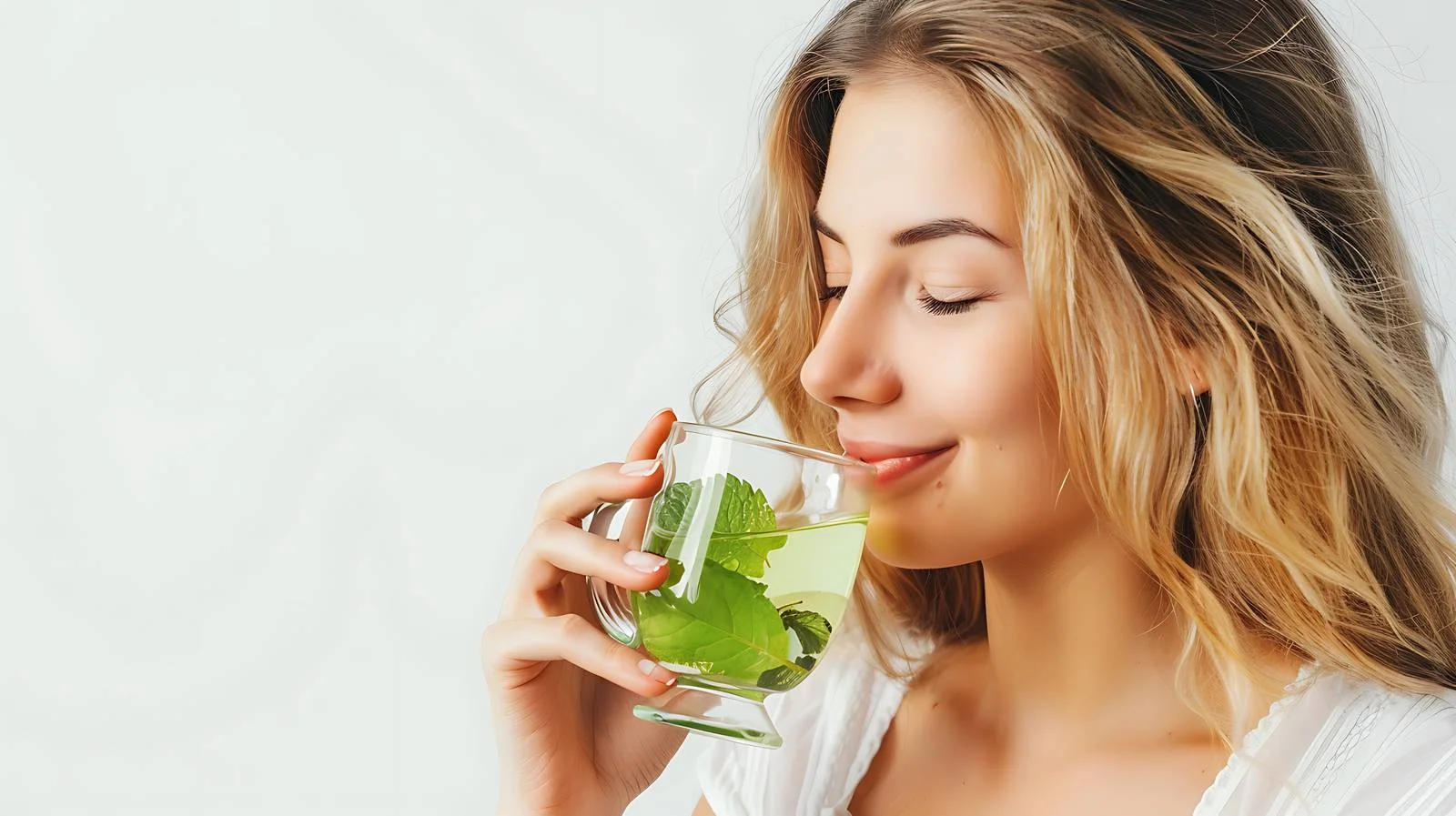 Radiant Woman Enjoys Green Tea Wellness — free download from Dotvec
