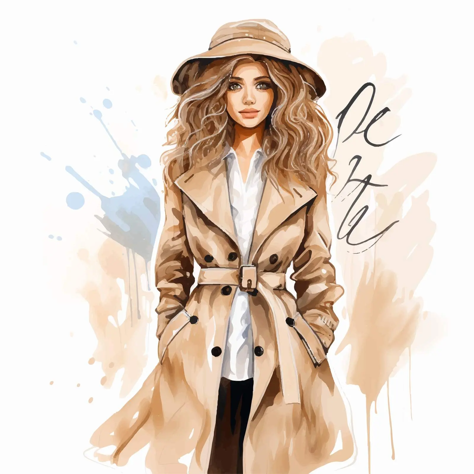 Stylish Girl in Trench Coat Illustration — free download from Dotvec
