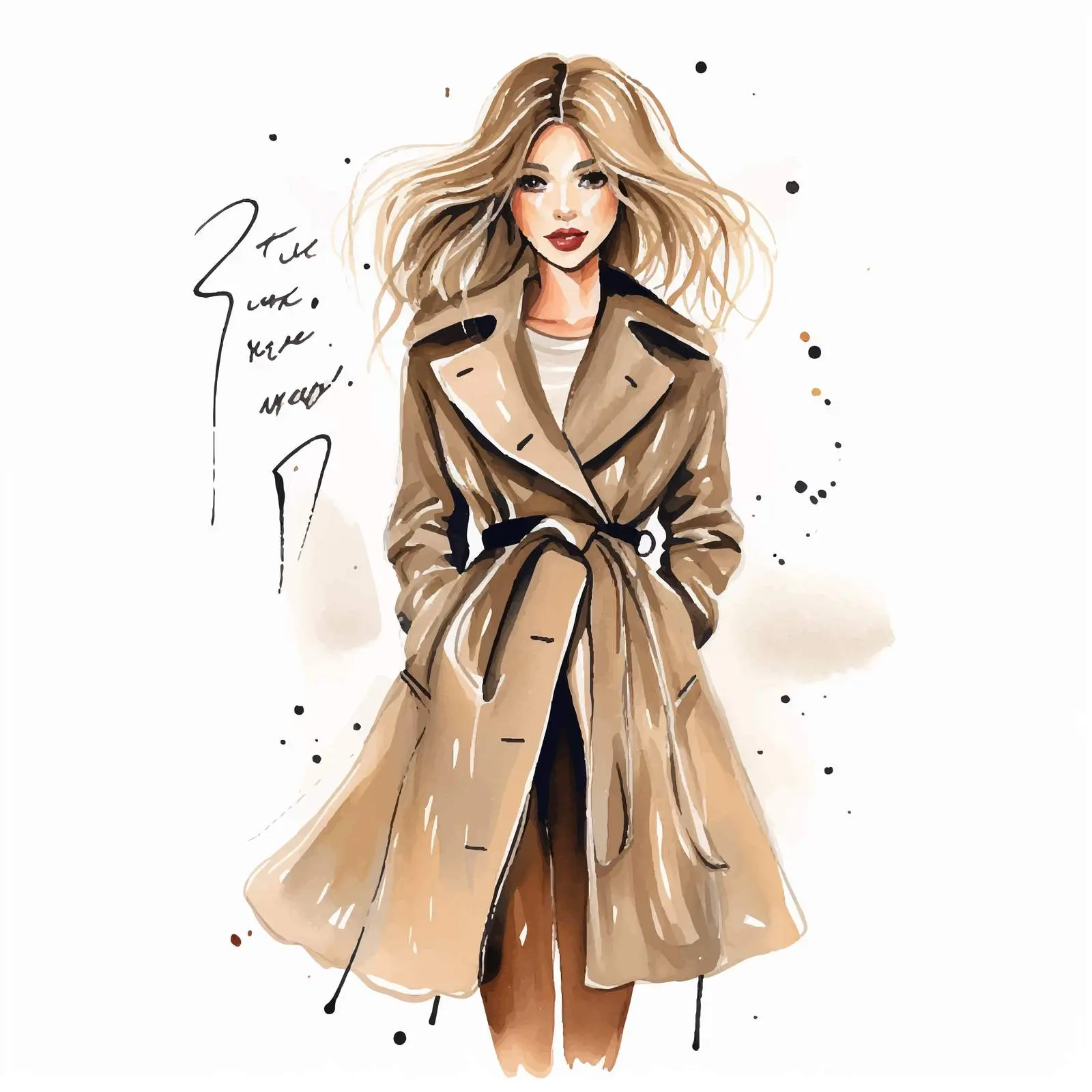 Stylish Girl in Trench Coat Vector Illustration — free download from Dotvec